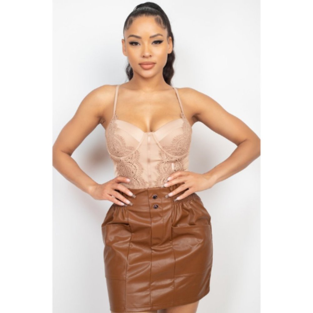 Women’s Tan Lace Cami Padded Tank Top
